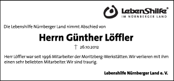 Traueranzeige von Günther Löffler von Pegnitz-Zeitung